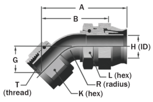 148-05219-10 - Medium Pressure TFE Flareless Hose Fittings - 45º Elbow, Flareless, Bent Tube