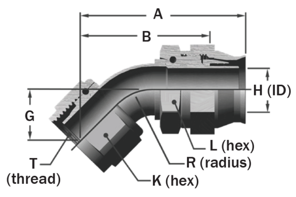 148-05219-12 - Medium Pressure TFE Flareless Hose Fittings - 45º Elbow, Flareless, Bent Tube